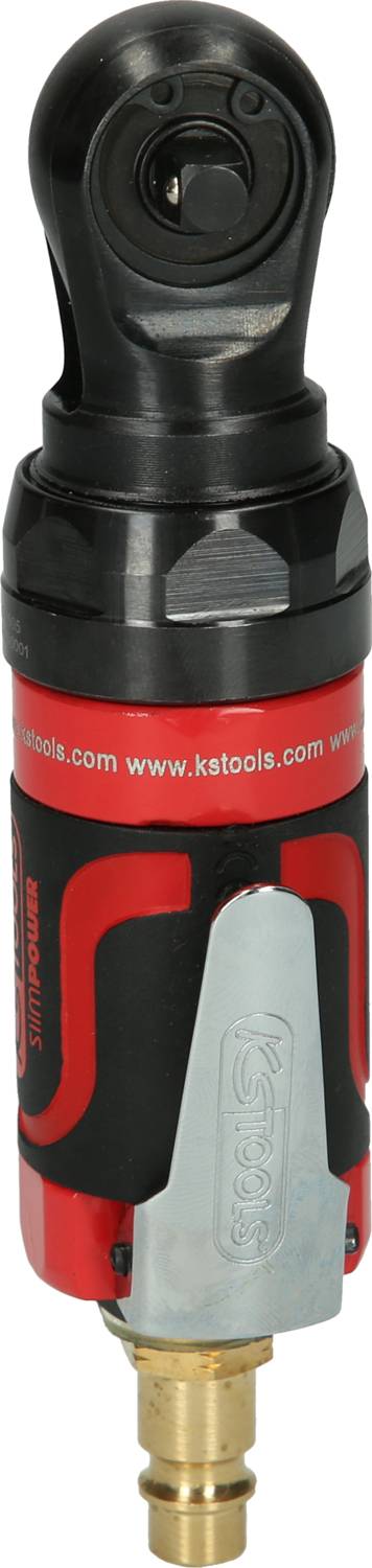 Pneumatický ráčnový šroubovák, černočervený s webovou stránkou kstools na červeném pruhu.