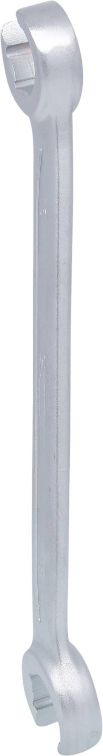 Stříbrný oboustranný klíč s otevřeným a uzavřeným koncem, používaný pro mechanické práce.