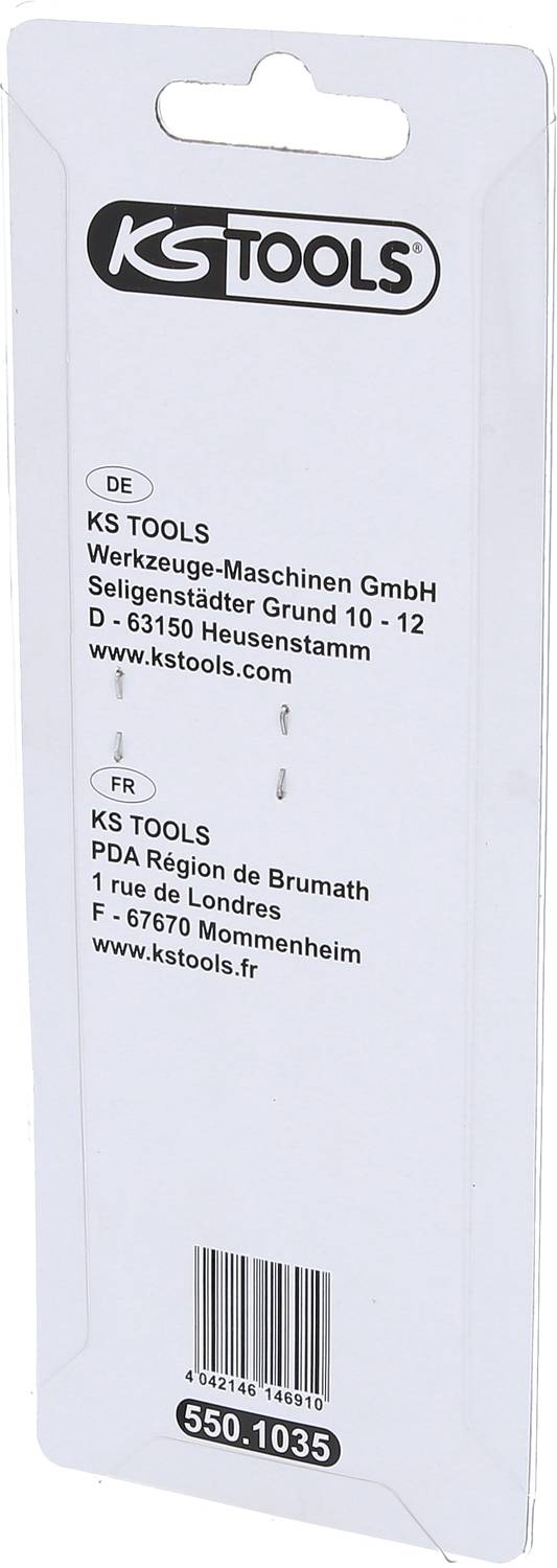 Balení od společnosti 'KS Tools' s adresou v Heusenstammu, Německo, a v Brumatu, Francie. Obsahuje číslo produktu 550.1035.