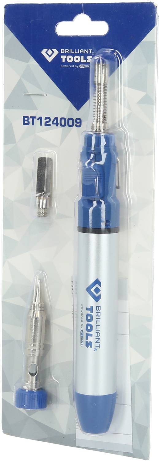 Sada pájecí lampy značky Brilliant Tools v blistrovém balení. Obsahuje modrý pájecí hořák a příslušenství.