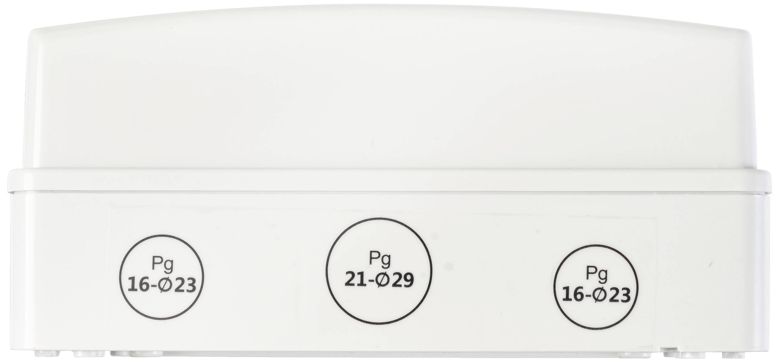 Elektrická skříň se třemi kabelovými průchodkami, označenými 'Pg 16-Ø23', 'Pg 21-Ø29' a 'Pg 16-Ø23'.
