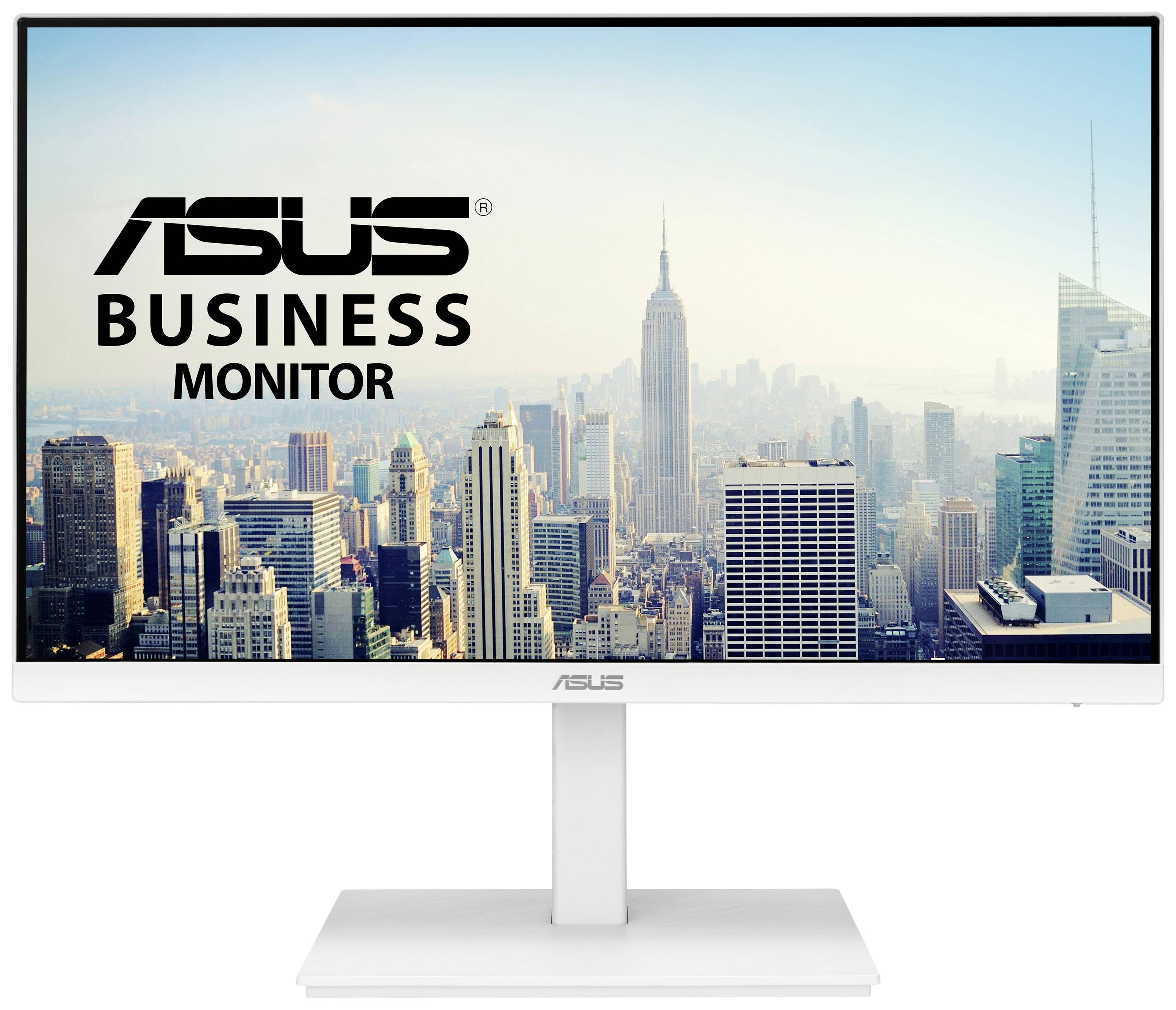 Obchodní monitor ASUS zobrazuje panorama New York City s mrakodrapy a Empire State Building v pozadí.