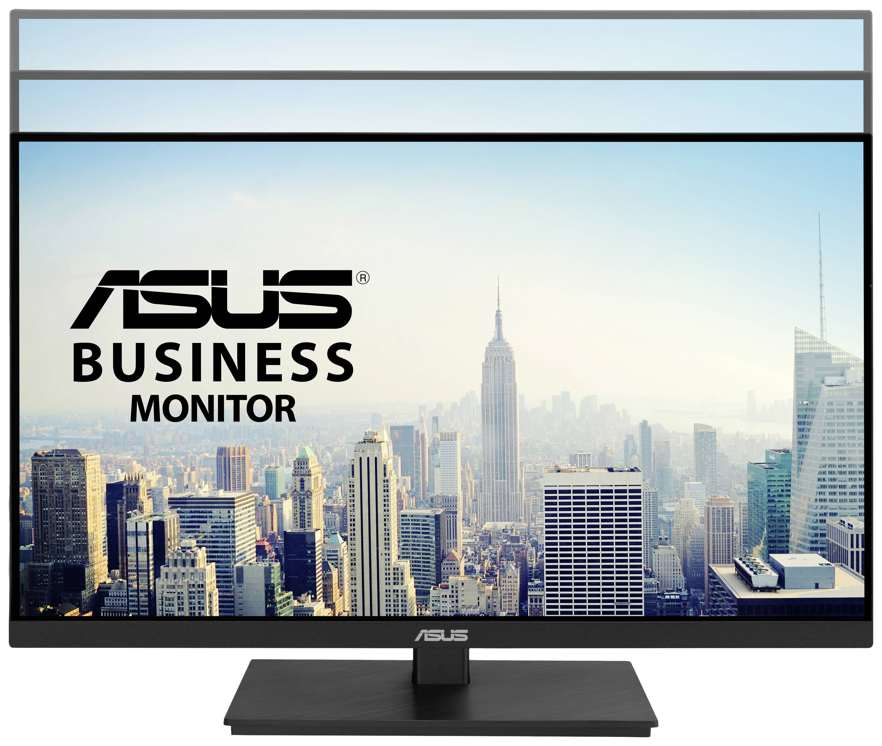 Obchodní monitor Asus zobrazuje panorama New Yorku s Empire State Building v popředí.
