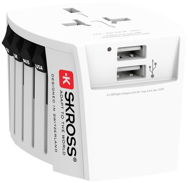 Skross 1.302960 cestovní adaptér  MUV USB (2xA)