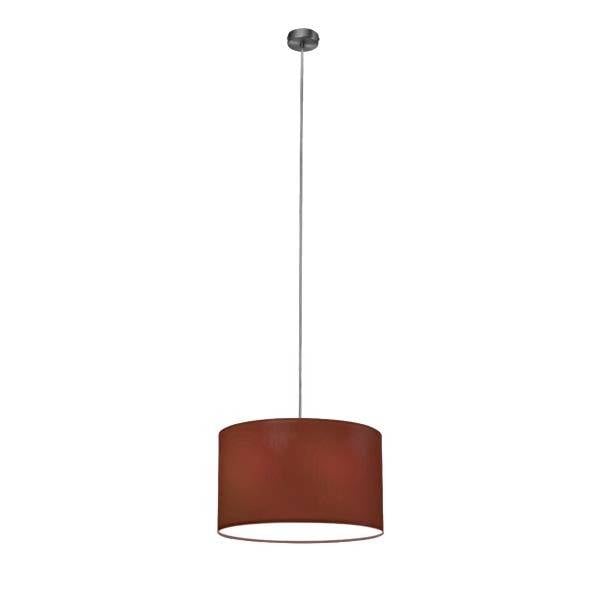 Moderní závěsná lampa s červeným stínidlem a stříbrným zavěšením. Ideální pro osvětlení obýváku nebo jídelny.