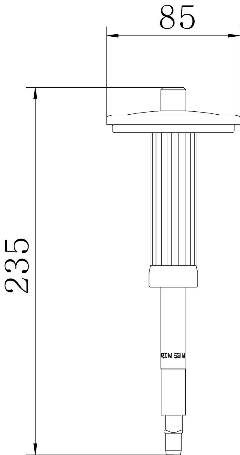 Technický výkres pera s údaji o celkové délce 235 mm a horním průměru 85 mm.