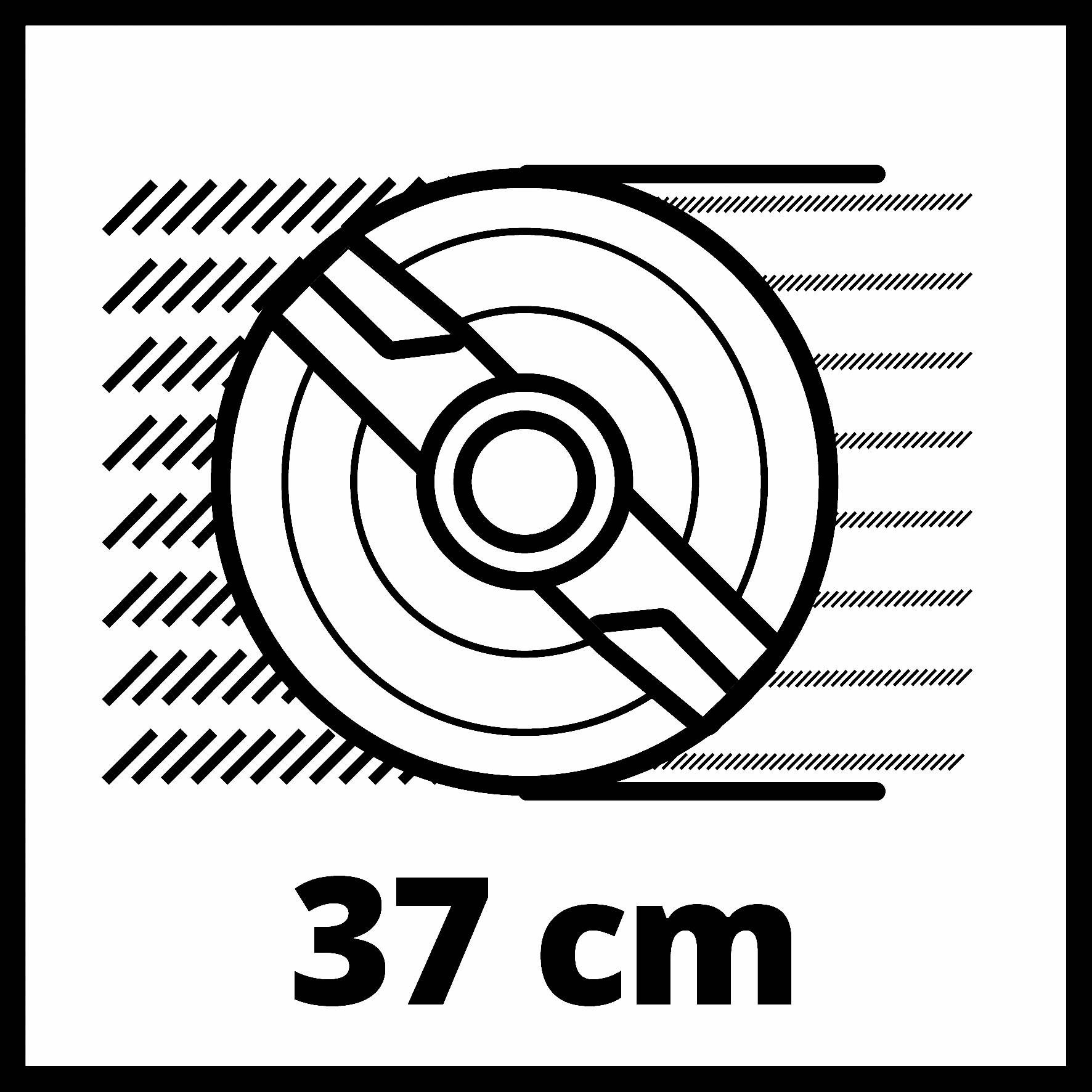Symbol pilového listu s přerušovanými čarami naznačujícími pohyb a nápisem: 37 cm.
