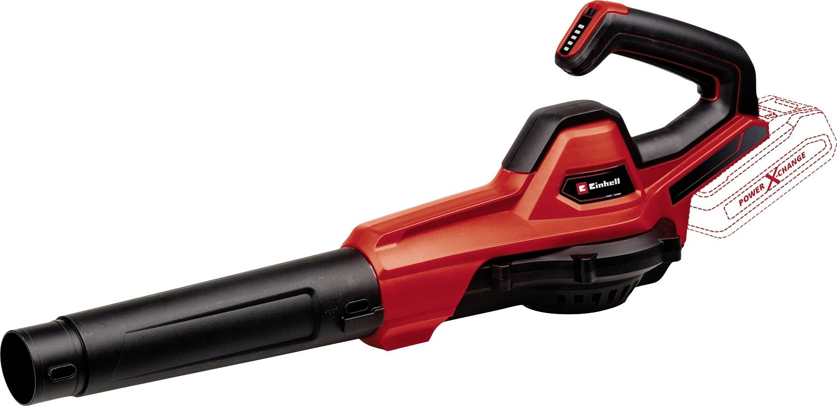 Červené a černé akumulátorové fukary se ergonomickou rukojetí. Logo značky je viditelné na boku zařízení.