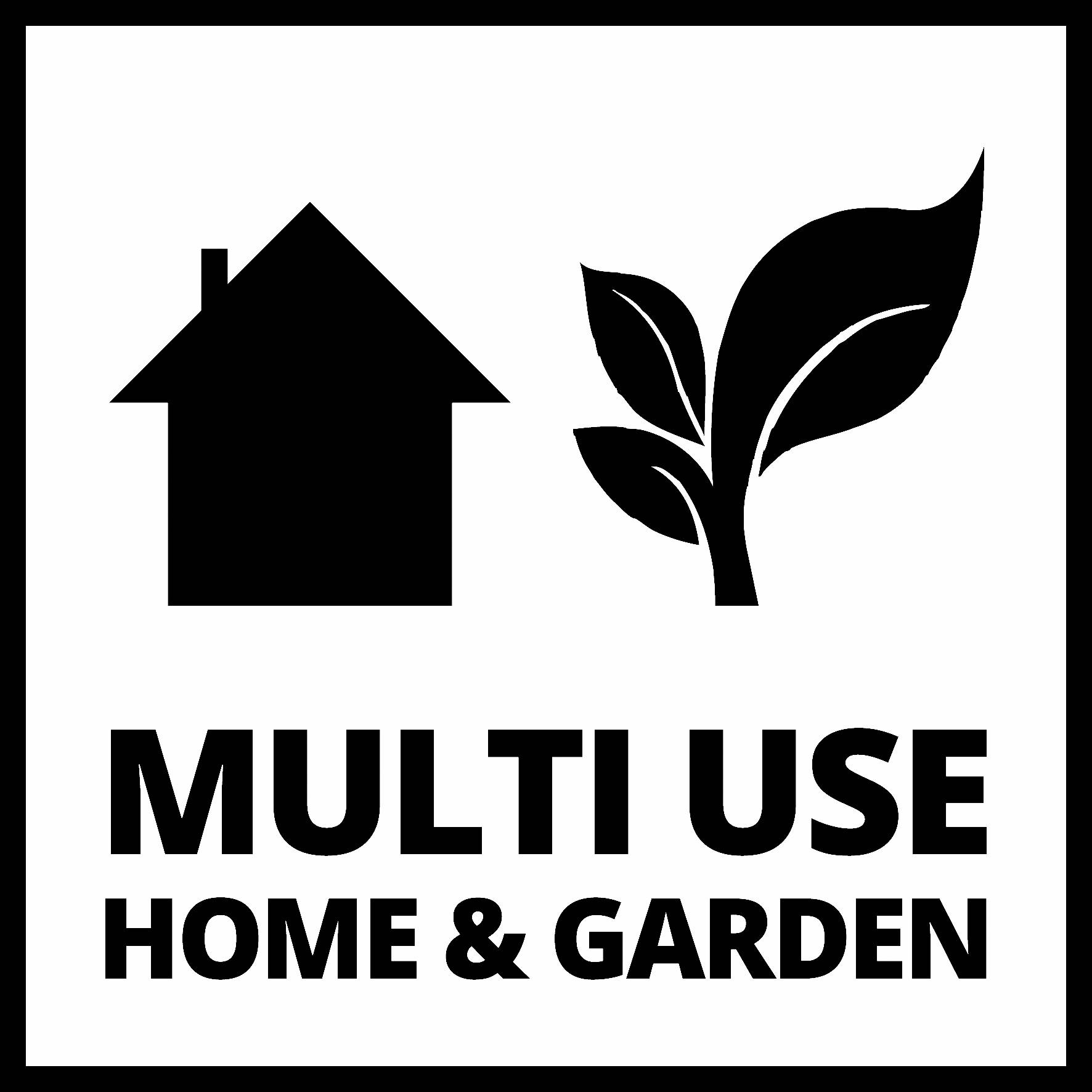 Ikona s domem a listem. Pod ní je nápis 'Multi Use Home & Garden', což poukazuje na všestranné využití v domácnosti a zahradě.