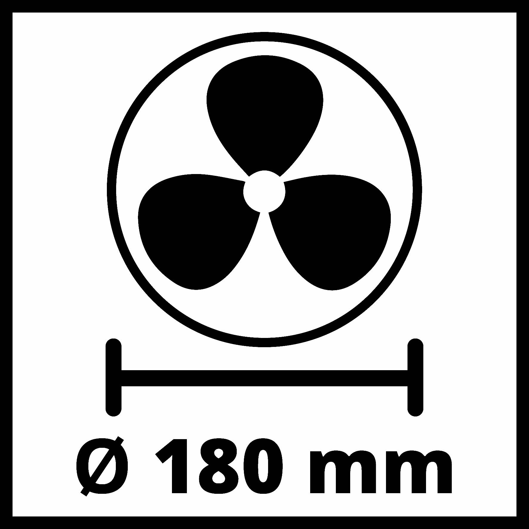 Symbol znázorňuje ventilátor o průměru 180 mm.