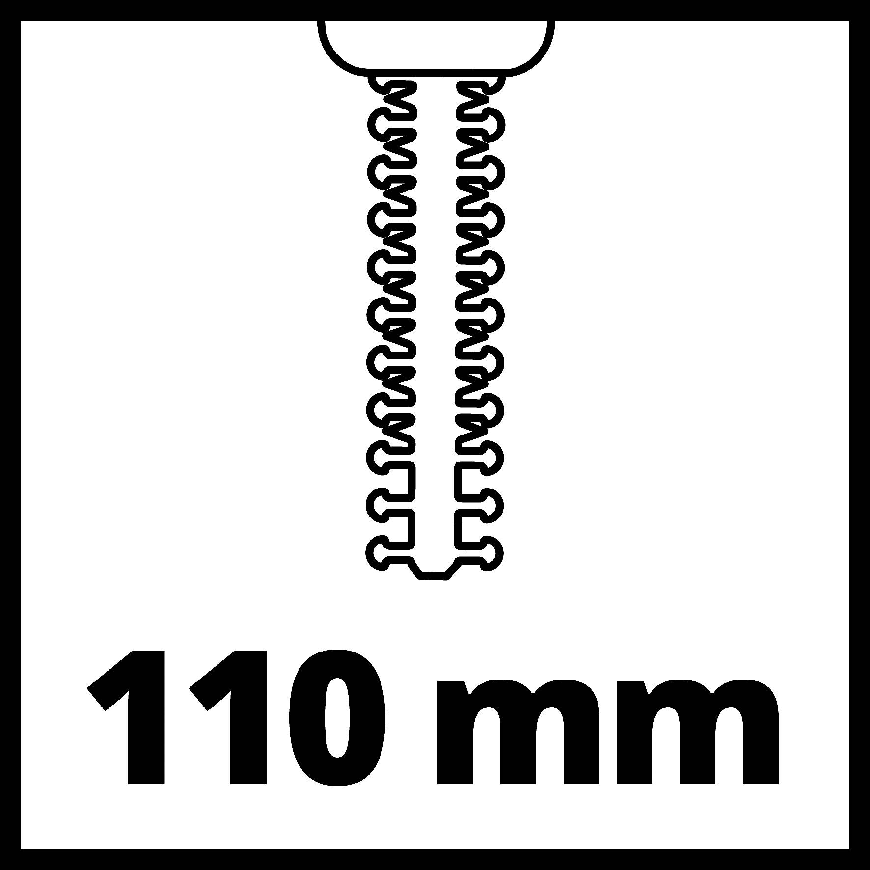 '110 mm' tučným písmem pod obrázkem zipu.