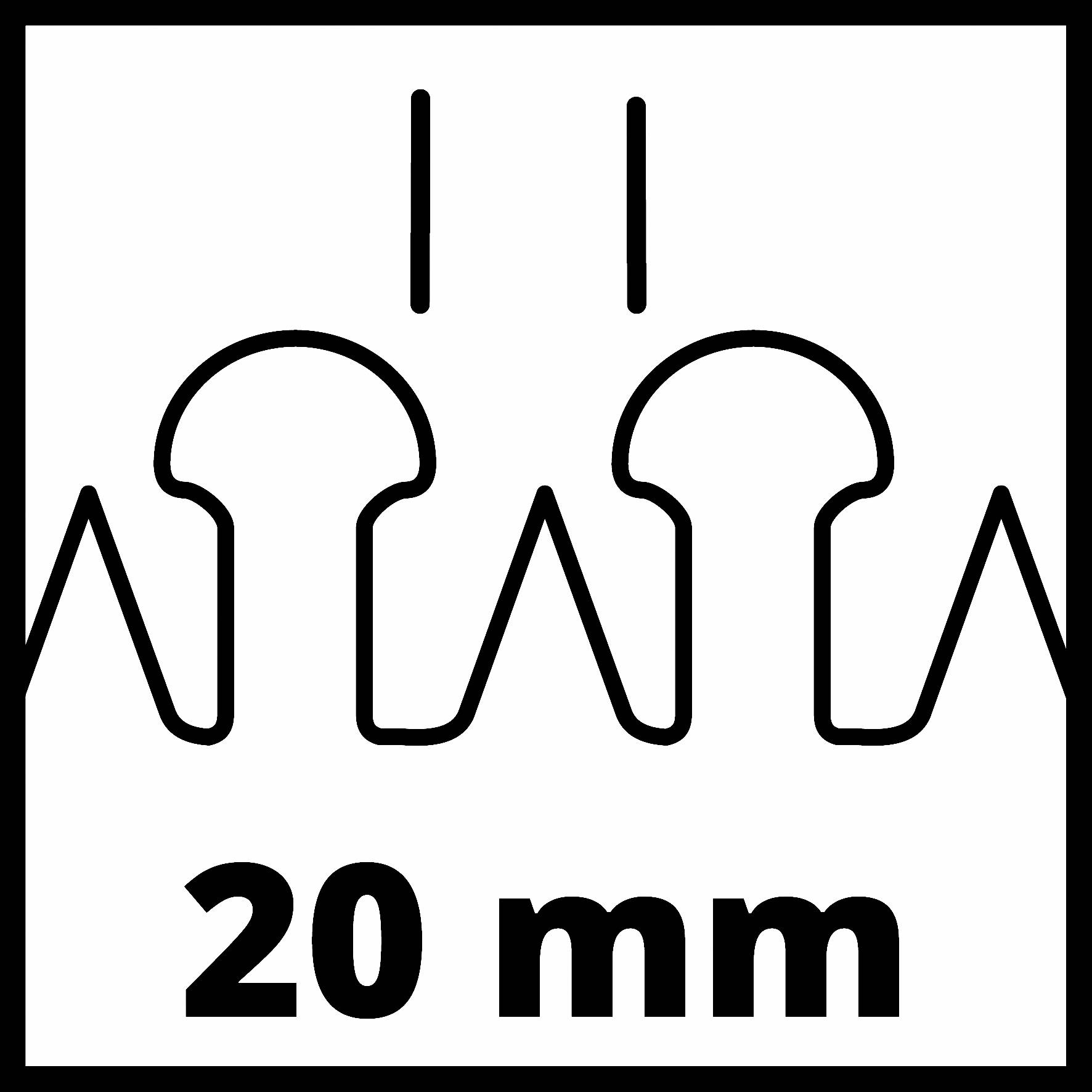 Graf zubaté vlny s inovativním tvarem. Pod ním je napsáno '20 mm'.