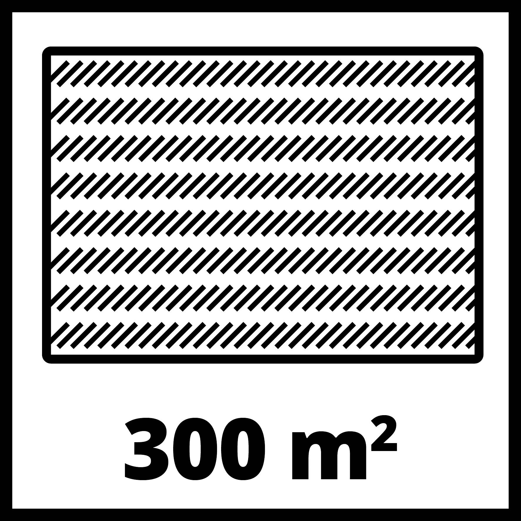 Obdélníková plocha s diagonálními čárami, pod ní text: 300 m²