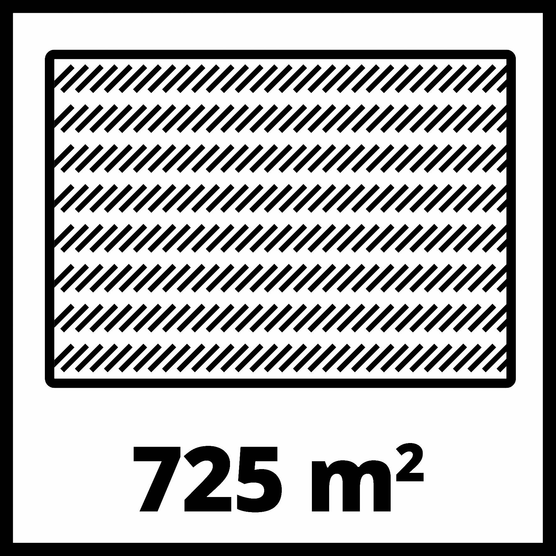 Obrázek obdélníkového pole s diagonálními čarami a plochou '725 m²' zobrazenou pod ním velkými číslicemi.