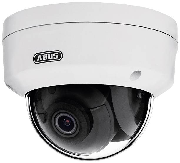 Bezpečnostní kamera ABUS v kopulovitém provedení určená pro monitoring vnitřních prostor. Má bílé tělo a průhledný kryt.