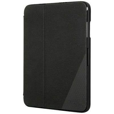 Černý kožený obal na tablet s mírně strukturovaným povrchem v pravém dolním rohu.