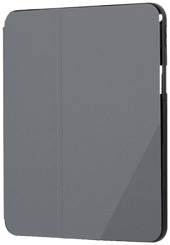 Černý tablet v uzavřeném ochranném pouzdře, ve svislé poloze.