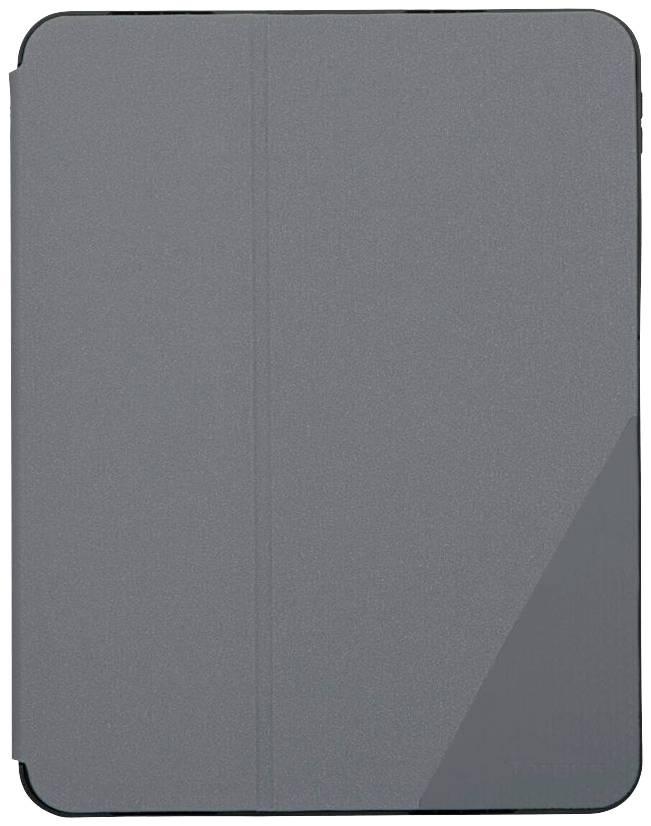 Šedý obal na tablet, zavřený. Obdélníkový tvar s lehce lesklým povrchem.