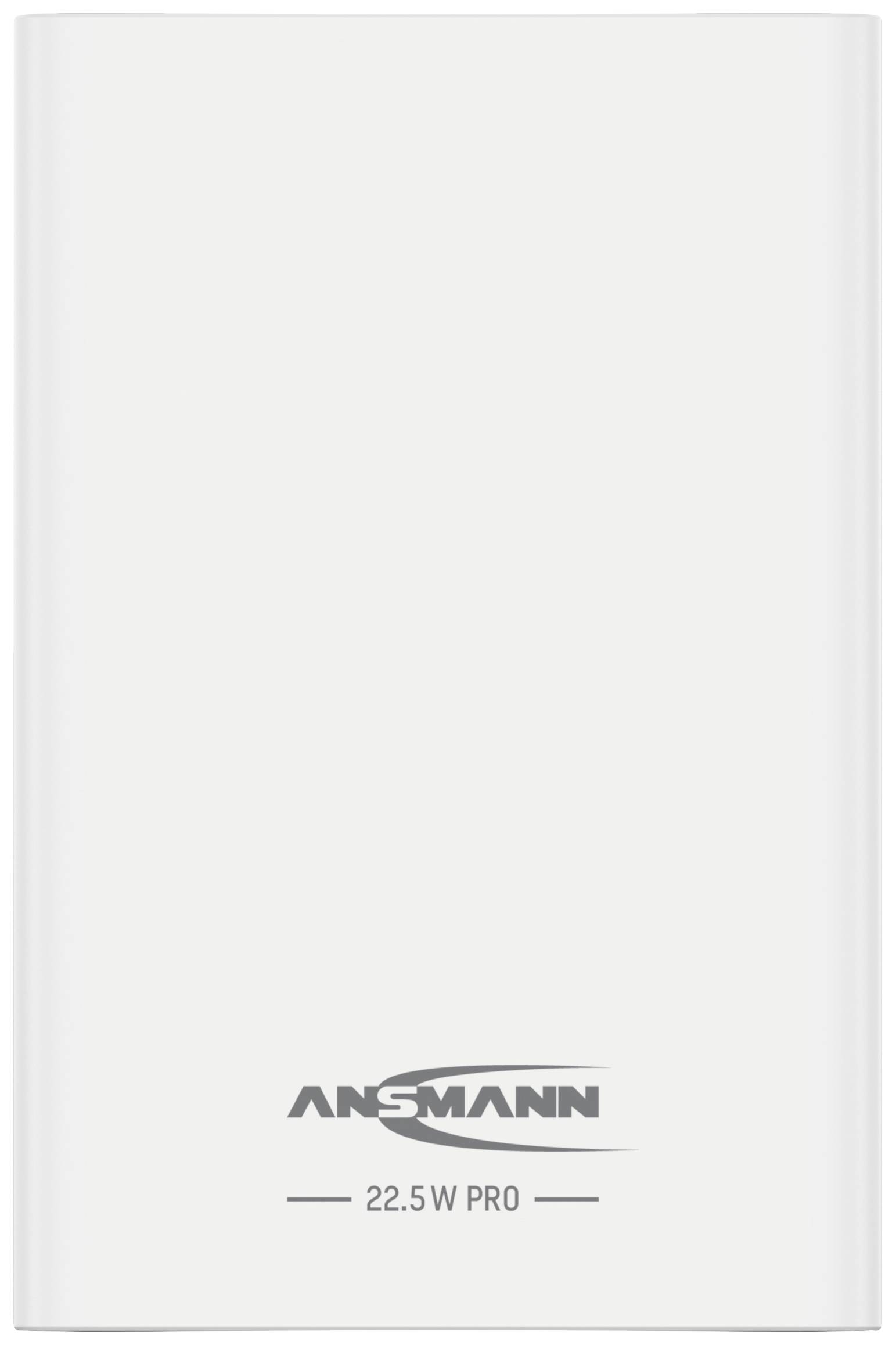 Bílá nabíječka s nápisem "ANSMANN 22.5 W PRO" na přední straně.