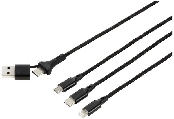 Renkforce Nabíjecí kabel USB USB 2.0 USB-A zástrčka, USB-C ® zástrčka, USB Micro-B zástrčka, Apple Lightning konektor, USB-C ® zástrčka 1.20 m antracit/černá hliníková zástrčka US203/1.2M