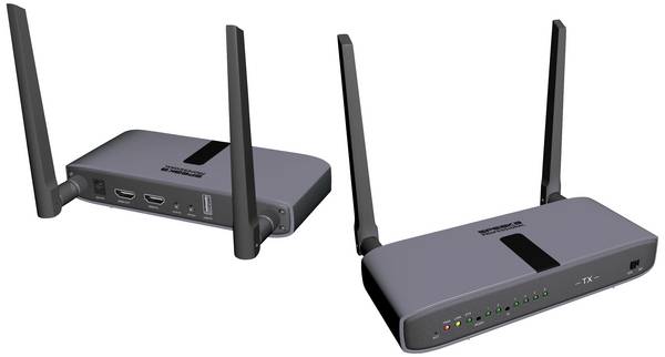 SpeaKa Professional SP-HWE-800 HDMI bezdrátový přenos (sada) 150 m 5 GHz 1920 x 1080 Pixel Zabezpečený rádiový přenos, protažený výstup HDMI