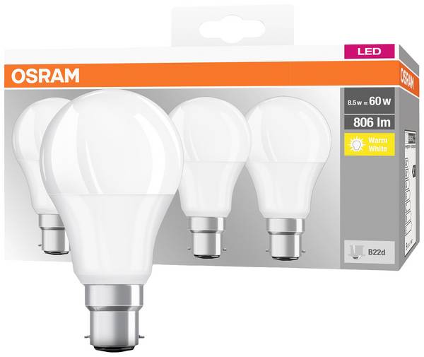 OSRAM HOMELIGHTING 4058075819511 LED Energetická třída (EEK2021) F (A - G) B22d klasická žárovka 8.5 W = 60 W teplá bílá (Ø x d) 60 mm x 107 mm  4 ks