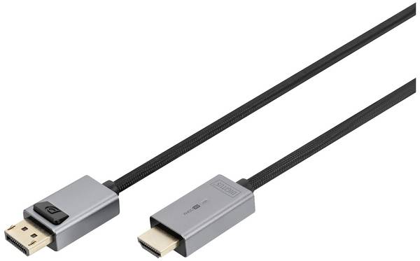 Digitus DisplayPort / HDMI kabel Konektor DisplayPort, Zástrčka HDMI-A 3 m černá DB-340202-030-S 4K UHD, třížilový stíněný, flexibilní provedení, bez halogenů Kabel DisplayPort