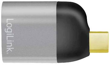 USB-C adaptér v šedé a černé barvě s nápisem 'LogiLink'.