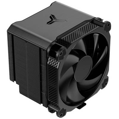 Černý chladič CPU počítače s velkým ventilátorem a chladicími žebry, vhodný pro snižování teploty procesoru v počítačích.