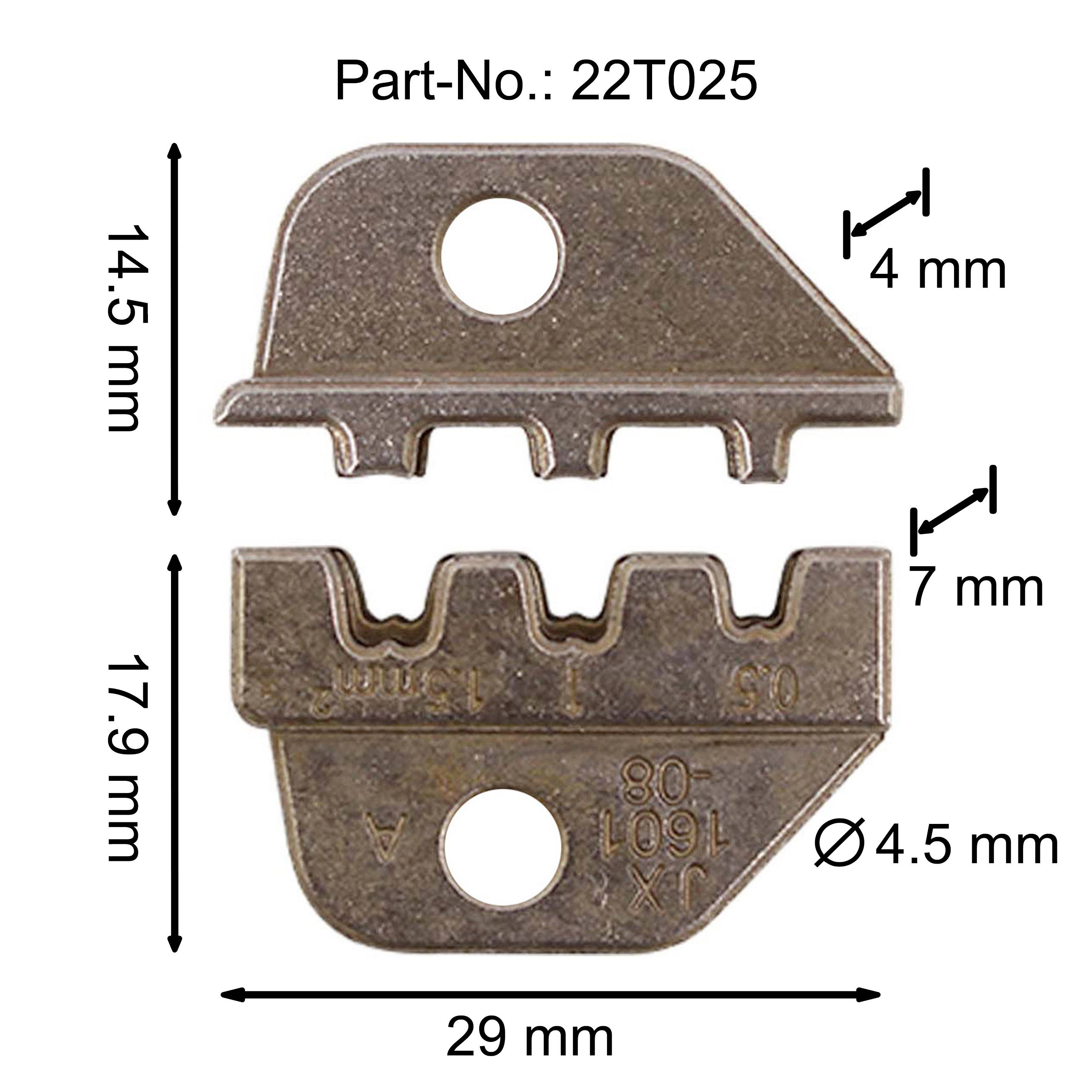 'Twin Cutter Blade' Obrázek s rozměry: 14,5 mm, 17,9 mm výška; 29 mm šířka; Ø 4,5 mm otvor. Katalogové číslo: 22T025.
