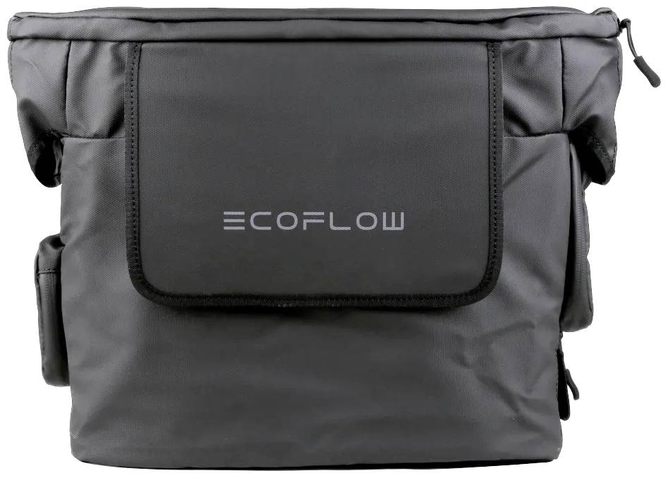 Černá taška s logem 'EcoFlow' na přední straně, navržená pro uchovávání zařízení nebo příslušenství.