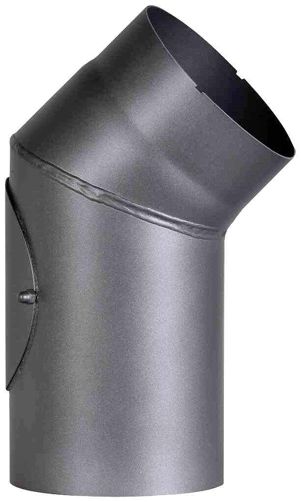 Černá kovová trubka s ohnutým profilem, která by mohla být součástí topného nebo ventilačního systému.