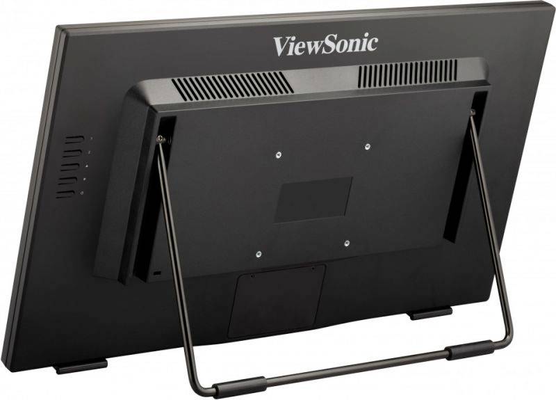 Zadní strana monitoru ViewSonic s kovovým stojanem.