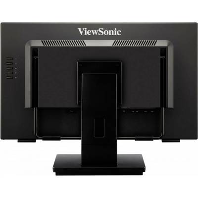 Černý monitor ViewSonic pohledem zezadu, vybavený stabilní podstavou.