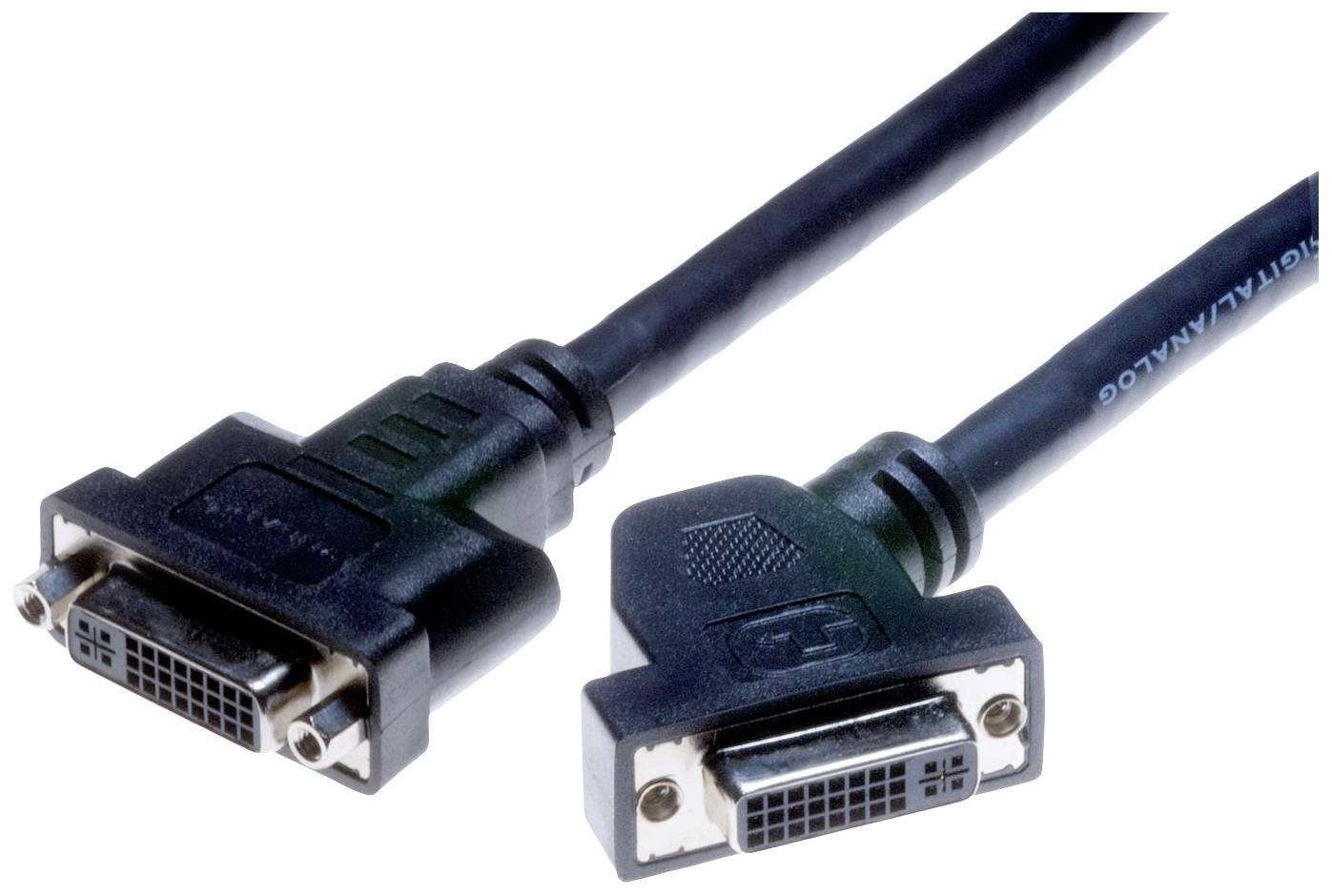 Kabel DVI-D se dvěma konektory, jedním zahnutým, určené pro připojení digitálních video zdrojů k monitorům.