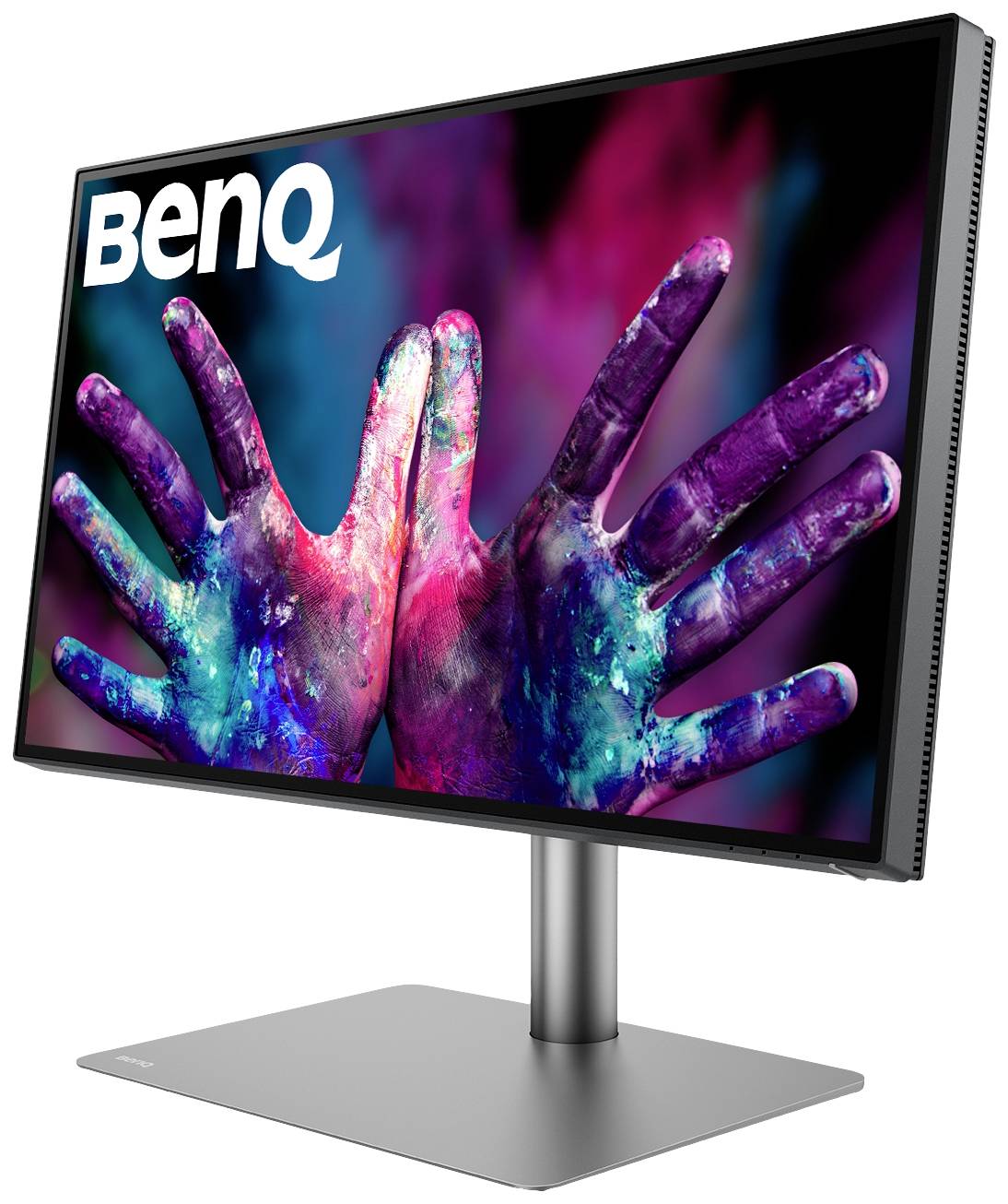 Monitor zobrazuje dvě malované ruce v živých barvách, které jsou namířené na diváka. Vlevo nahoře je text 'BenQ'.