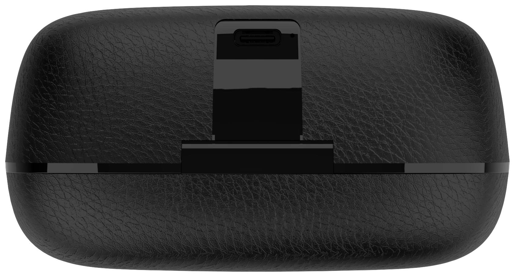 Černé strukturované pouzdro s USB-C konektorem na horní straně, pohled zepředu.