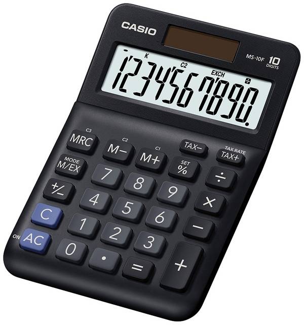 Casio MS-10F  stolní kalkulačka, displej (počet míst) 10, na baterii, solární napájení, černá
