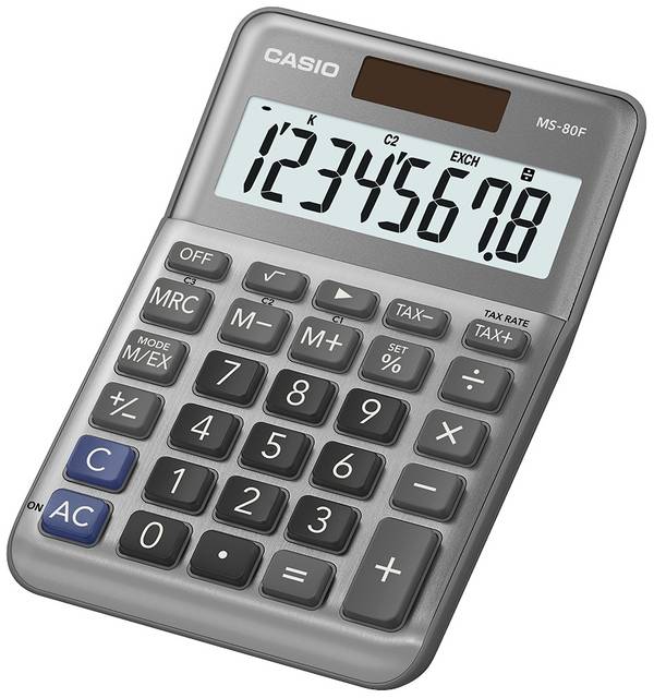 Casio MS-80F  stolní kalkulačka, displej (počet míst) 8, na baterii, solární napájení, šedá