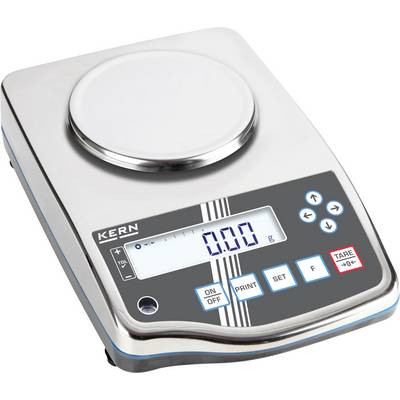 Elektronická váha s digitálním displejem, zobrazuje '0,0 g'. Ovládací tlačítka pro zapnutí/vypnutí, tisk a tárování. Vhodná pro přesné vážení.