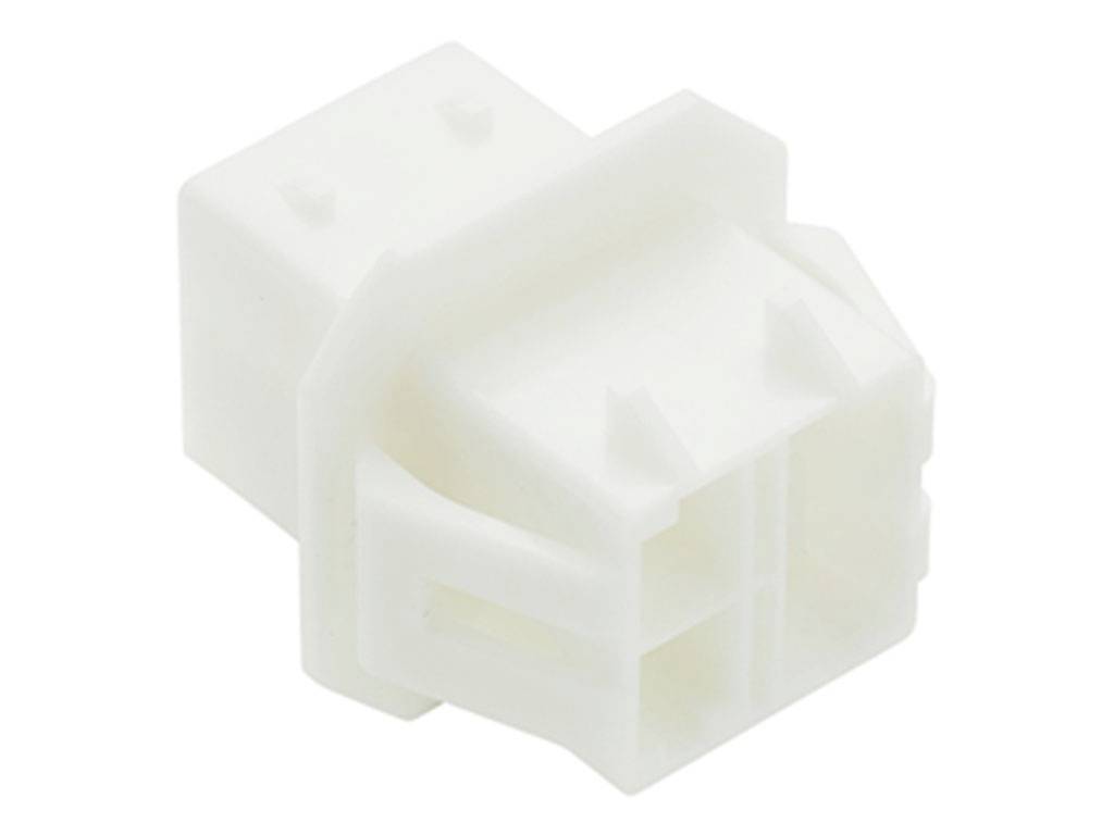 Bílý obdélníkový plastový konektor, který se typicky používá v elektronických zařízeních.
