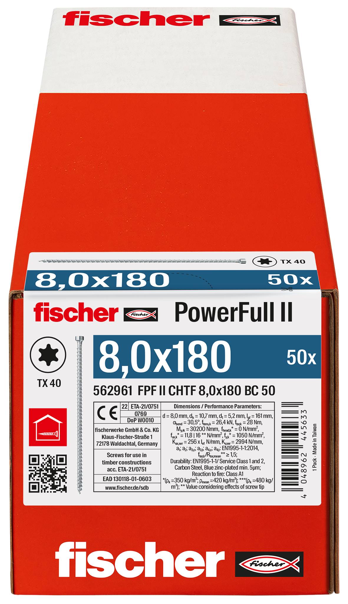 Fischer 562961 FPF II CHTF 8,0 x 180 BC 50 šroub do dřeva 8 mm 180 mm TX ocel galvanizováno zinkem 50 ks-2