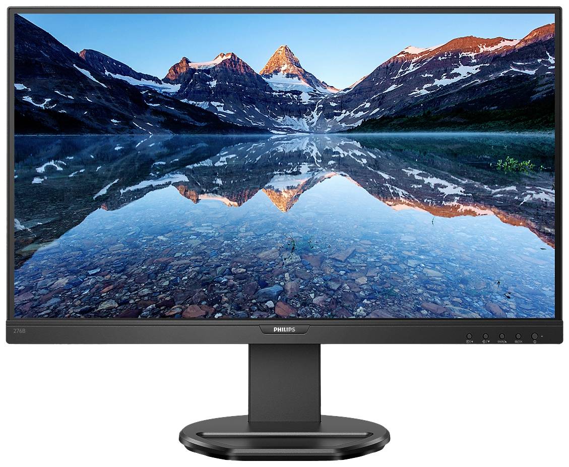 Philips monitor s obrazem hor odrážejících se v klidném jezeře. Obrázek zachycuje pokojnou krajinnou scénu.