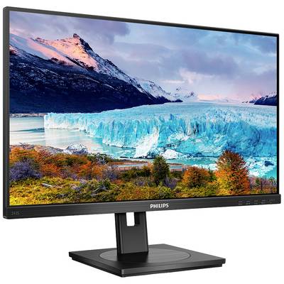 Počítačový monitor od Philips zobrazuje živý krajinný obraz se zasněženými horami, ledovcem a podzimními stromy v popředí.