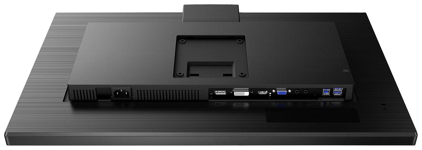 Zadní strana počítačového monitoru s několika konektory, včetně HDMI, VGA, USB a audia. Ideální pro všestranné připojení.
