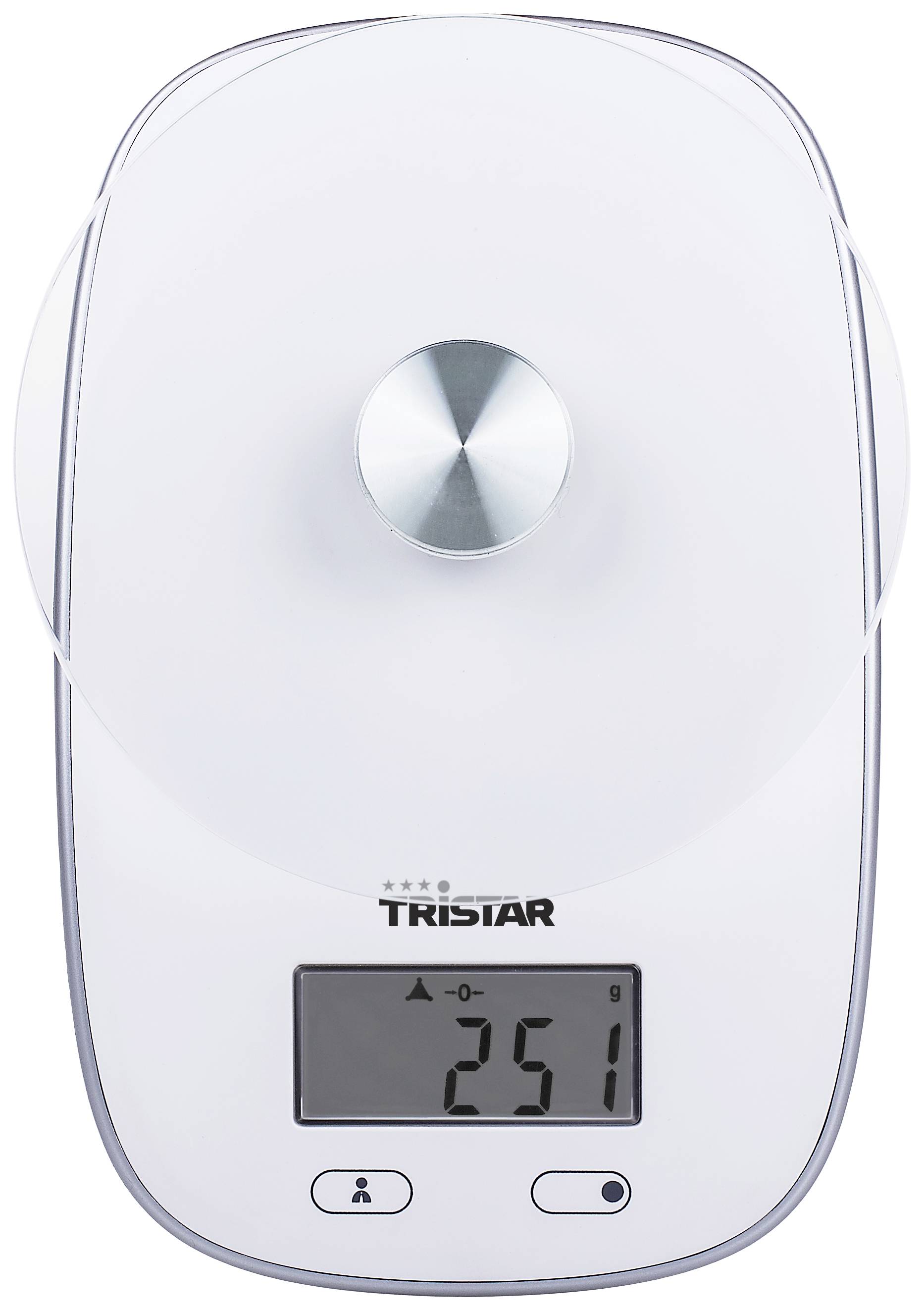 Digitální kuchyňská váha ukazuje hmotnost 251 g.