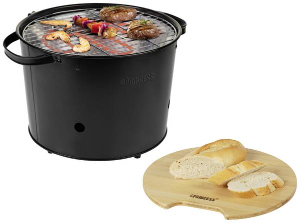 Princess 112240 gril na dřevěné uhlí, elektrický gril, gril, průměr 320 mm, černá