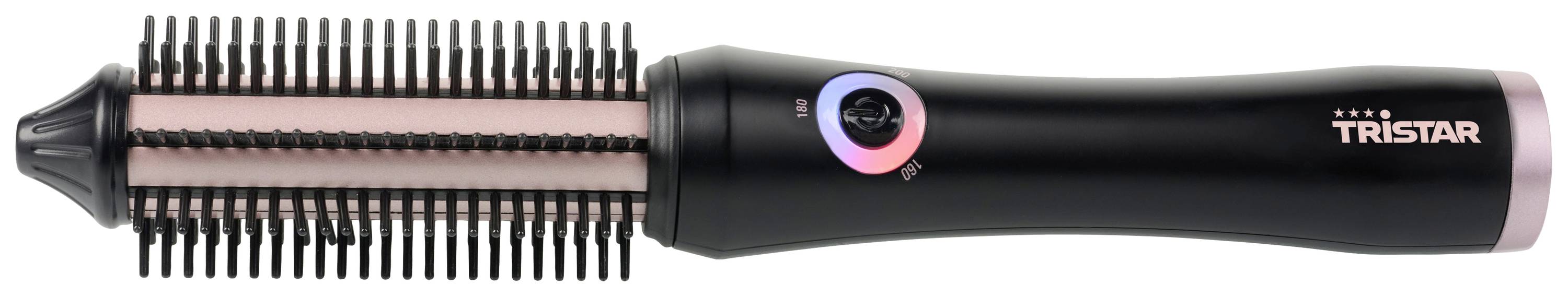 Loknovací kulma se štětinkami, černá, značka 'Tristar'. Zobrazuje teplotní indikátor a zoubkované štětinky pro úpravu vlasů.