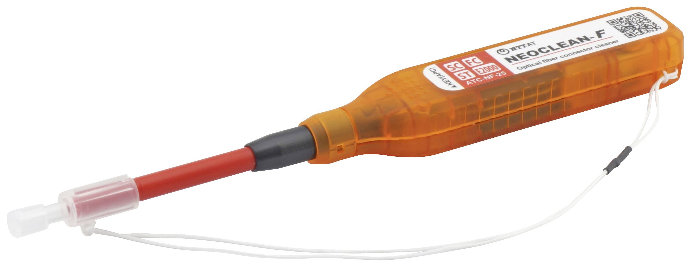 Čistič optických konektorů značky Oranges s červeným hrotem a bílým kabelem, označený nápisem 'NEOCLEAN-F'.