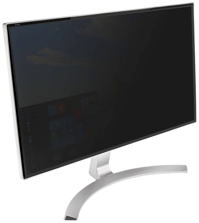 Plochý počítačový monitor na zakřivené podstavě, zobrazující plochu Windows, s černými okraji a stříbrným tělem.